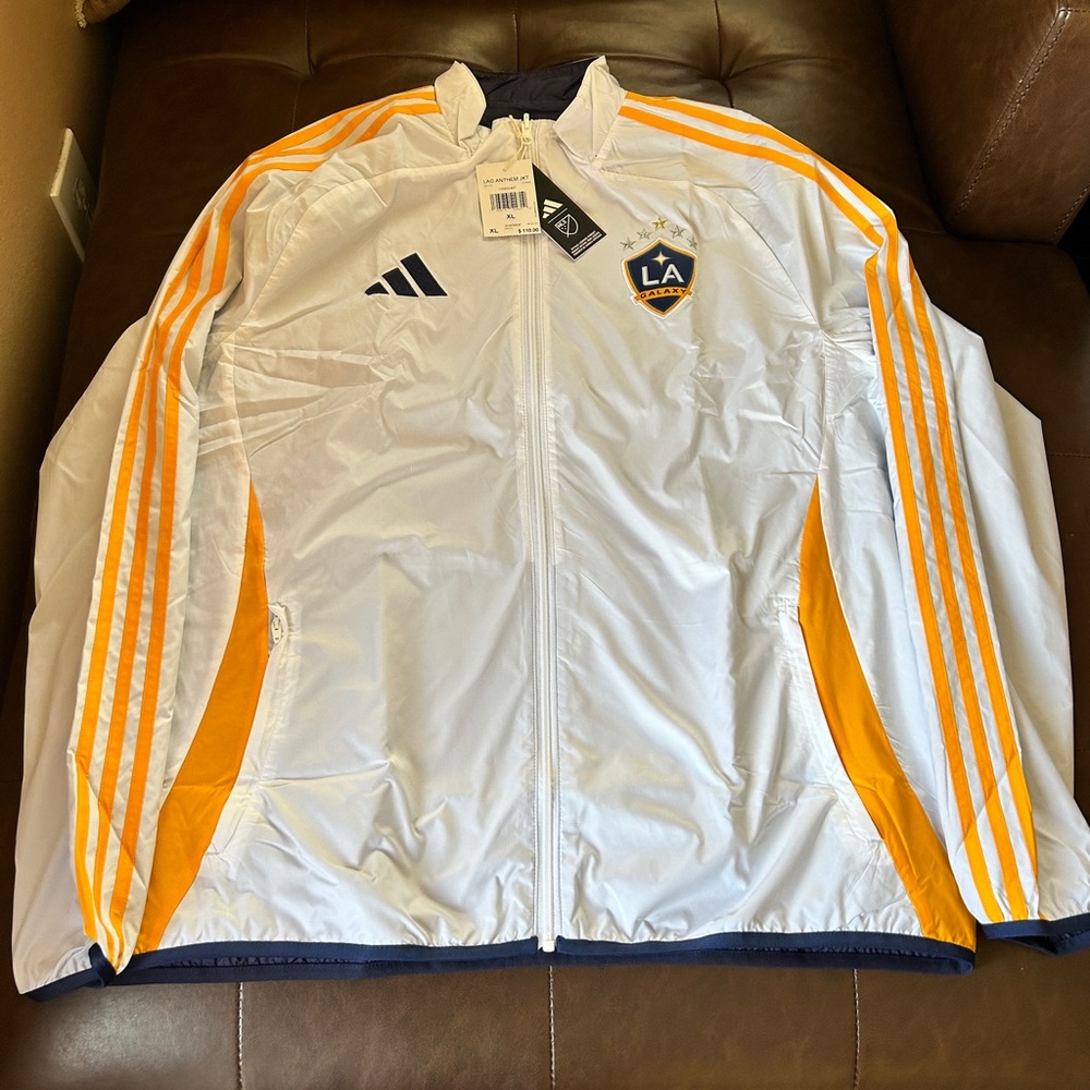 Galaxy By Harvic White and Gold LA Soccer Windbreaker Jacket